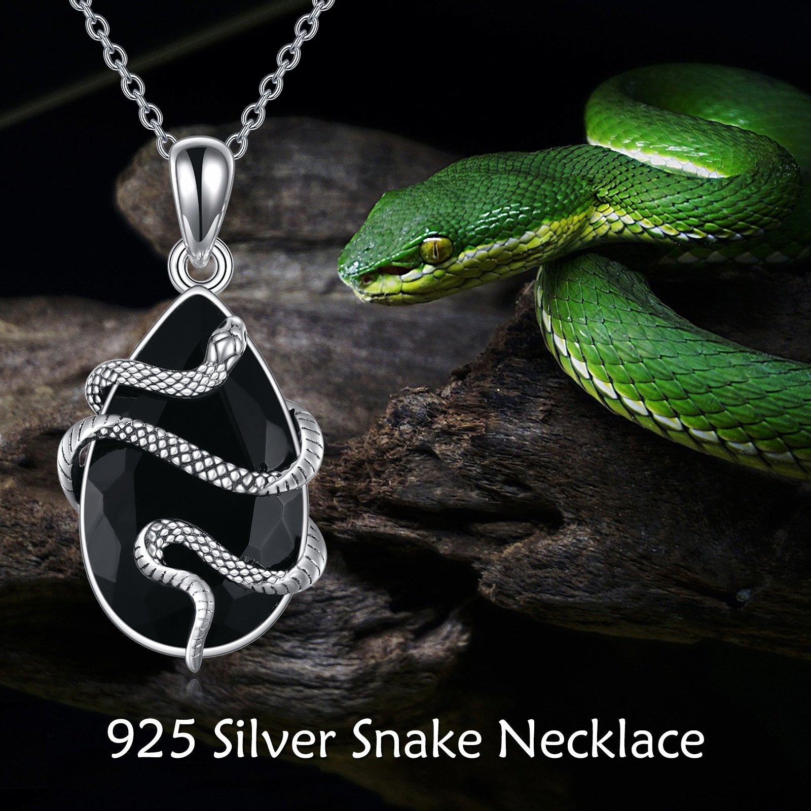 Sterling Silver Black Obsidian Tourmaline Crystal Snake Necklace Jewelry as Gifts - Tourmaline Crystal Snake Necklace