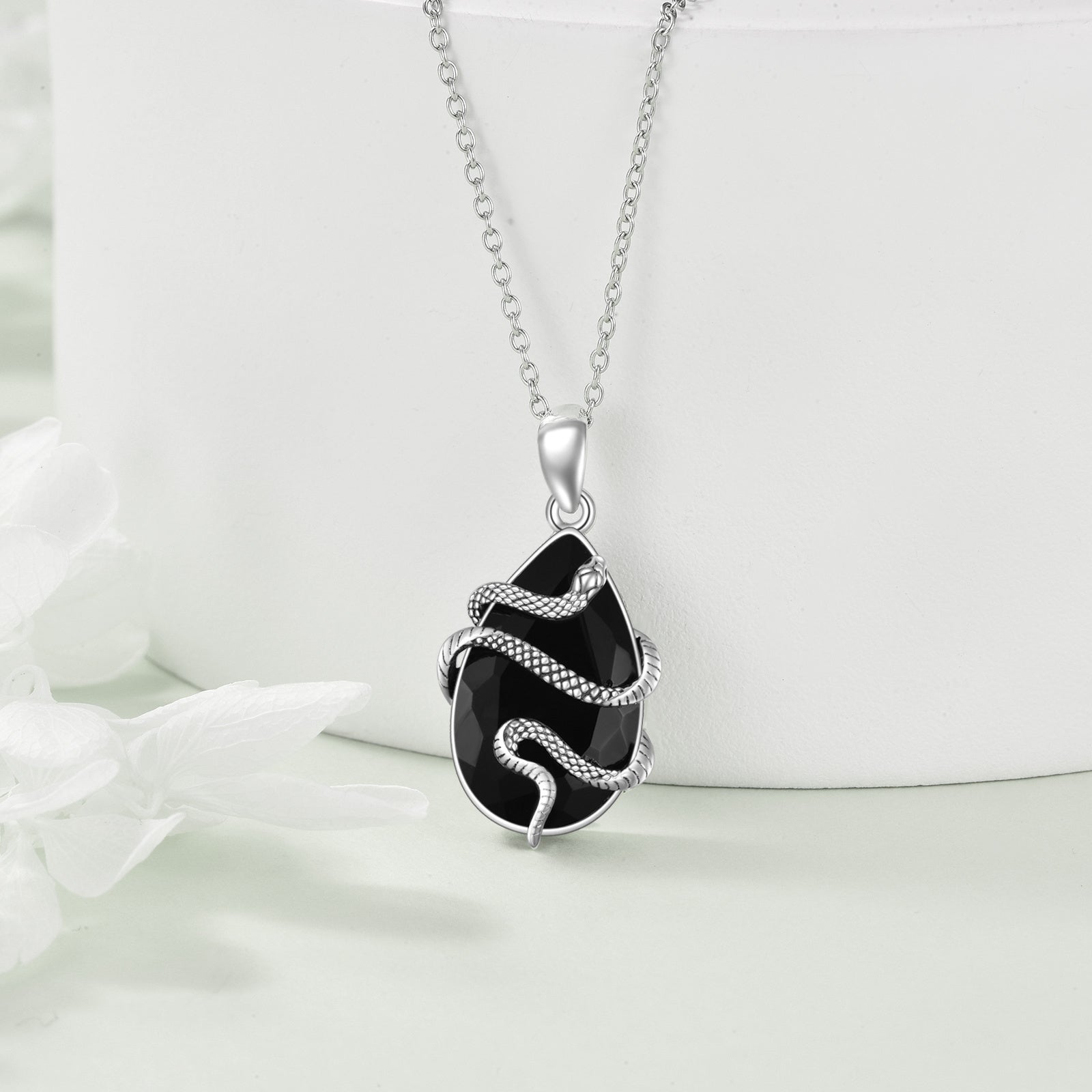 Sterling Silver Black Obsidian Tourmaline Crystal Snake Necklace Jewelry as Gifts - Tourmaline Crystal Snake Necklace