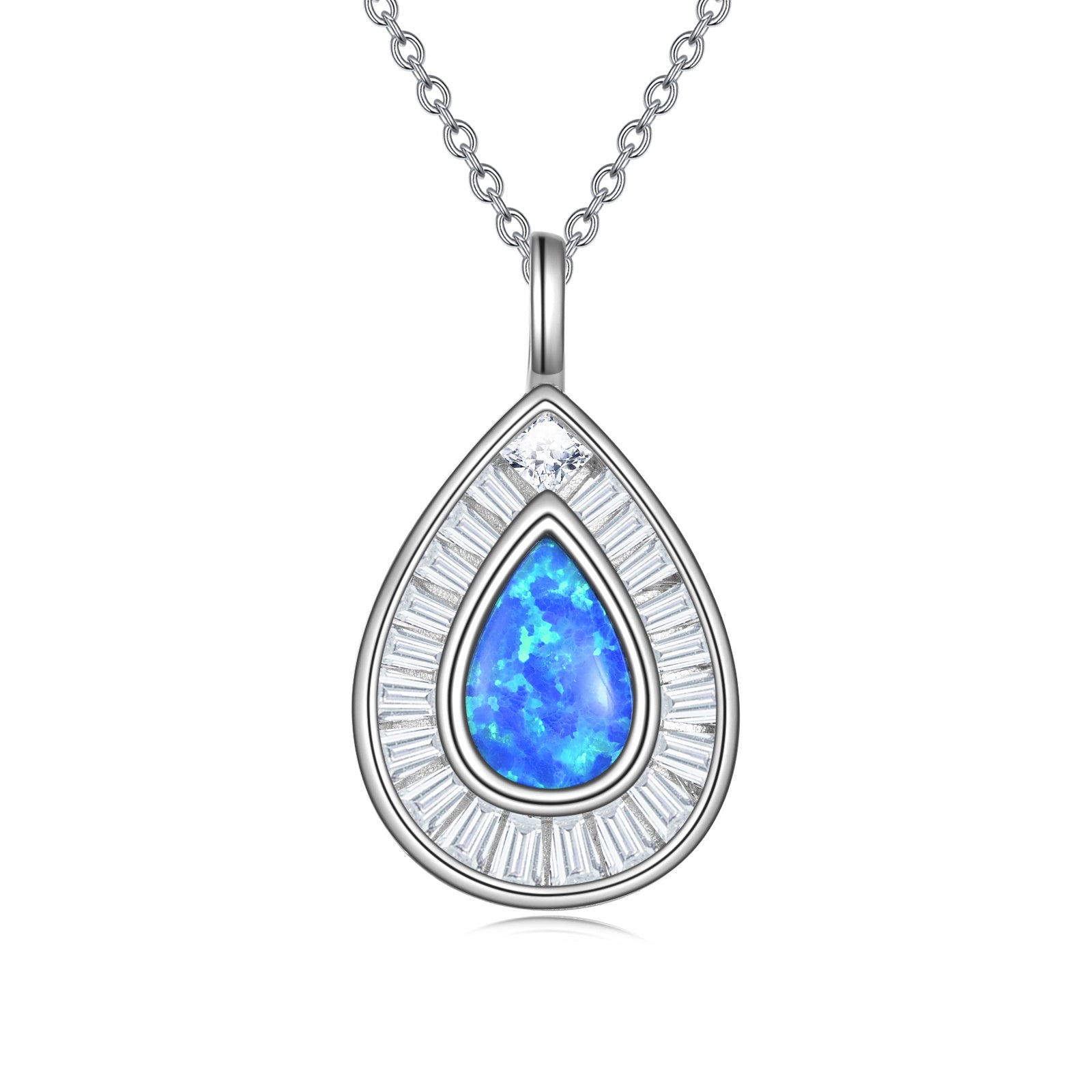 Sterling Silver Blue Opal Teardrop Necklace Jewelry for Women - Dive into Beauty with Blue Opal Teardrop Jewelry