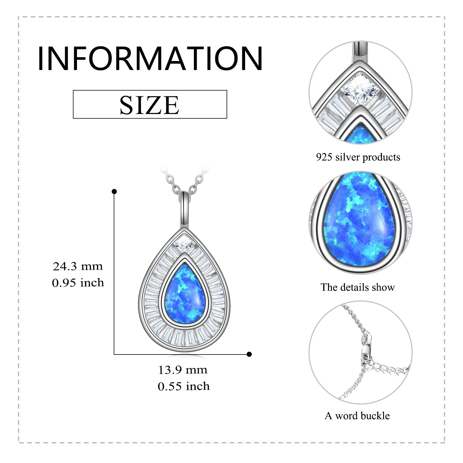 Sterling Silver Blue Opal Teardrop Necklace Jewelry for Women - Dive into Beauty with Blue Opal Teardrop Jewelry