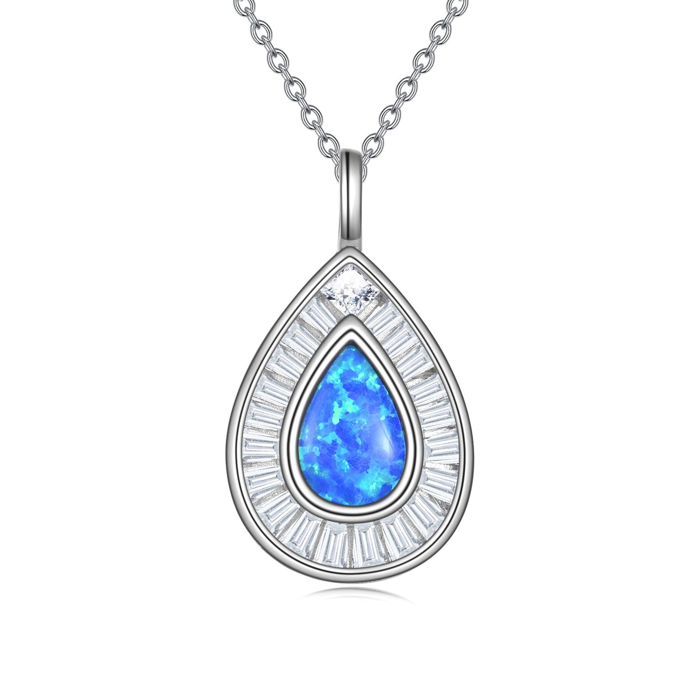 Blue Opal Teardrop Necklace with Austrian Crystal and Marine Inspiration - Dive into Beauty Jewelry blue opal teardrop