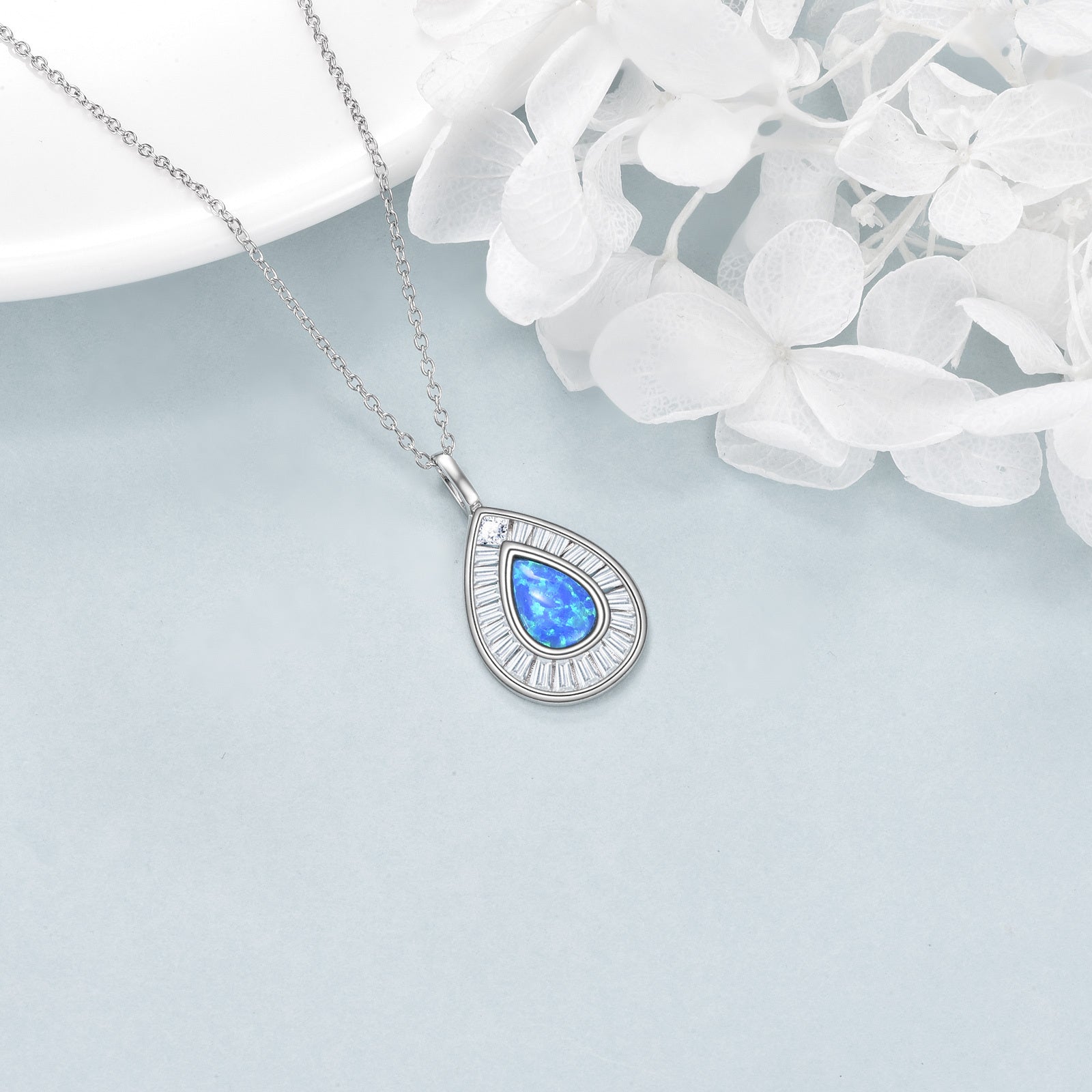 Sterling Silver Blue Opal Teardrop Necklace Jewelry for Women - Dive into Beauty with Blue Opal Teardrop Jewelry