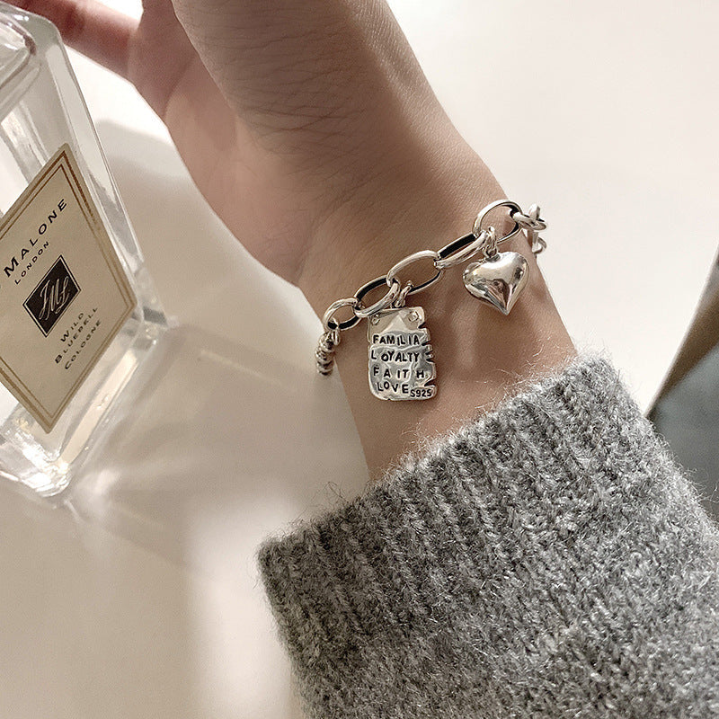 Sterling Silver Bracelet for Women with Square Pattern and Thai Plating - s925 sterling silver bracelet simple letter