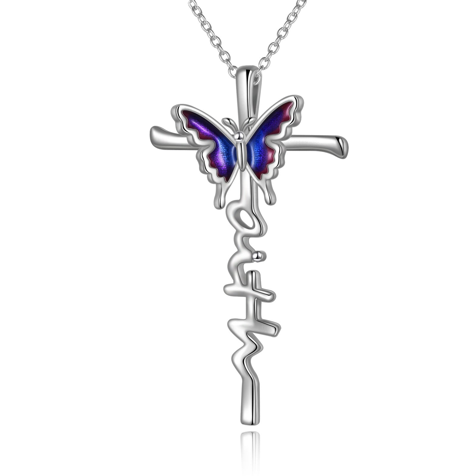 Sterling Silver Butterfly Cross Necklace Jewlery Gifts for Women - Flutter with Faith in a Silver Butterfly Necklace