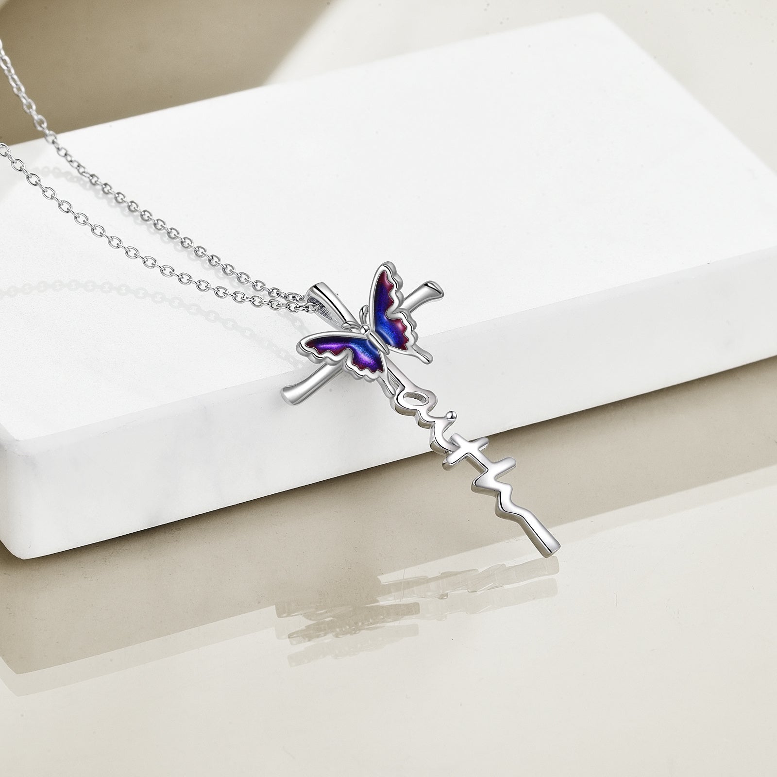 Sterling Silver Butterfly Cross Necklace Jewlery Gifts for Women - Flutter with Faith in a Silver Butterfly Necklace