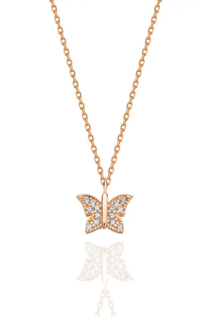 925 Sterling Silver Rose Gold Butterfly Necklace for Women Elegant Dainty Pendant Jewelry Gift