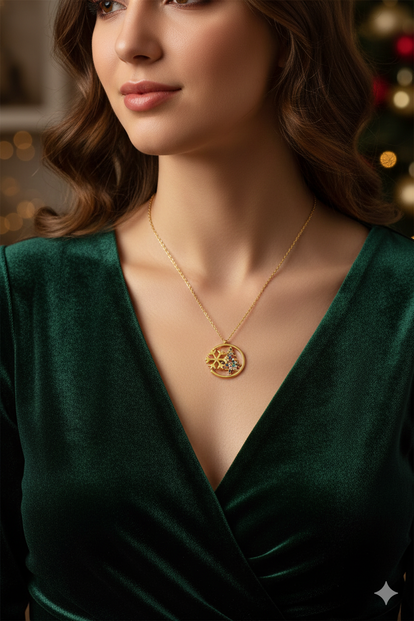 925 Sterling Silver Christmas Tree Necklace – Crystal Snowflake Pendant – Elegant Women’s Silver Jewelry – Holiday Gift