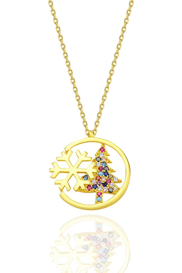 925 Sterling Silver Christmas Tree Necklace – Crystal Snowflake Pendant – Elegant Women’s Silver Jewelry – Holiday Gift