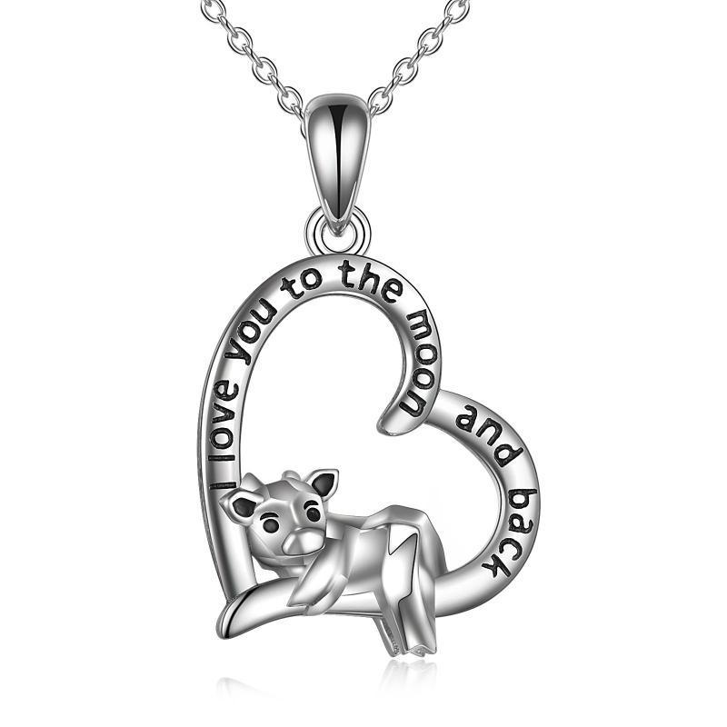 Sterling Silver Cow Heart Pendant Necklace Love You To The Moon and Back - Moonlit Hearts Shine Brightly Together