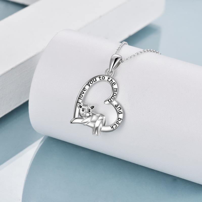 Sterling Silver Cow Heart Pendant Necklace for Women I Love You To The Moon And Back - Moonlit Love and Cow Hearts