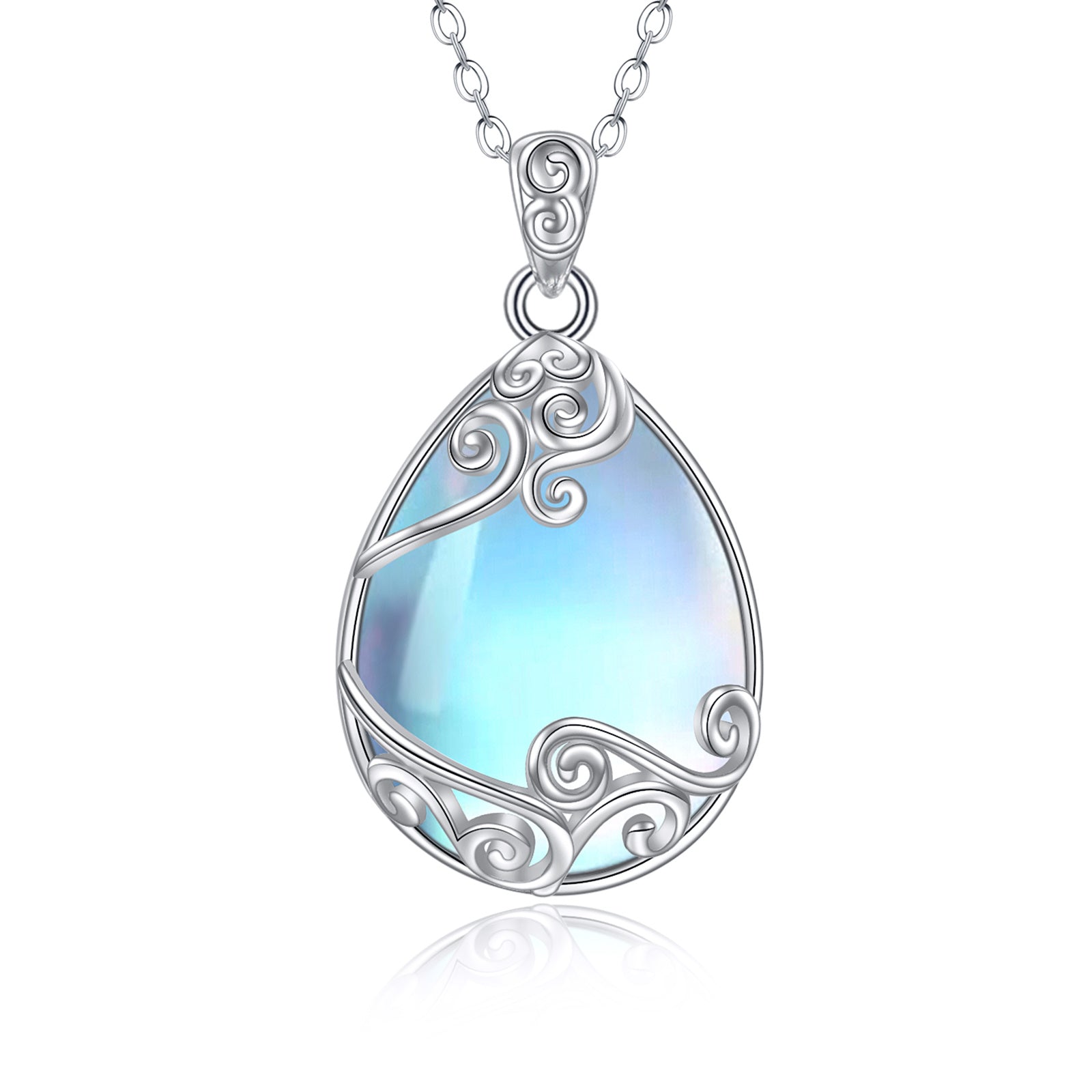 Sterling Silver Filigree Moonstone Pendant Necklace Jewelry for Women - Moonstone Pendant Necklace for Party People