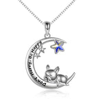 Sterling Silver French Bulldog Moon Pendant Necklace Jewellery Gifts for Women Girls - French Bulldog Moon Pendant