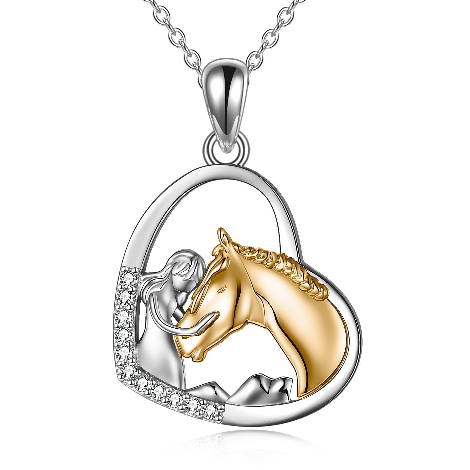 Sterling Silver Girls Embrace Horse Heart Pendant Necklace for Women Girls - Saddle Up with the Silver Horse Heart