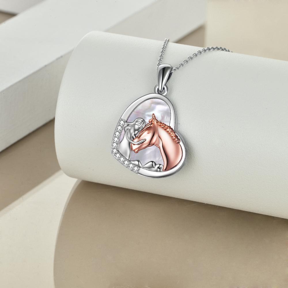 Sterling Silver Girls Embrace Horse Heart Pendant Necklace for Women Girls - Saddle Up with the Silver Horse Heart