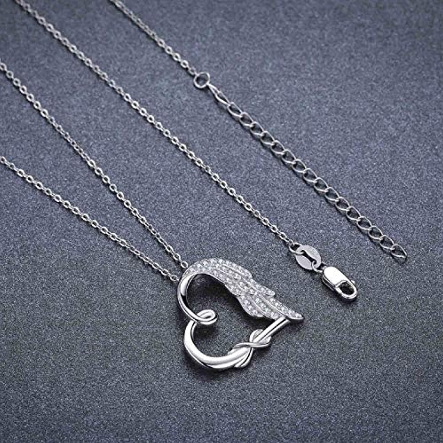 Sterling Silver Guardian Angel Wings Heart Shape Infinity Symbol Pendant Necklace For Women And Girls - Angel Wing