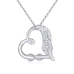 Sterling Silver Guardian Angel Wings Heart Shape Infinity Symbol Pendant Necklace For Women And Girls - Angel Wing