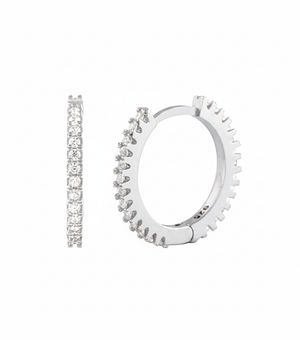 925 Sterling Silver 15 mm Half Eternity Zircon Hoop Earrings