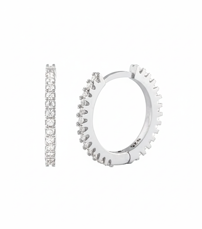 925 Sterling Silver 15 mm Half Eternity Zircon Hoop Earrings