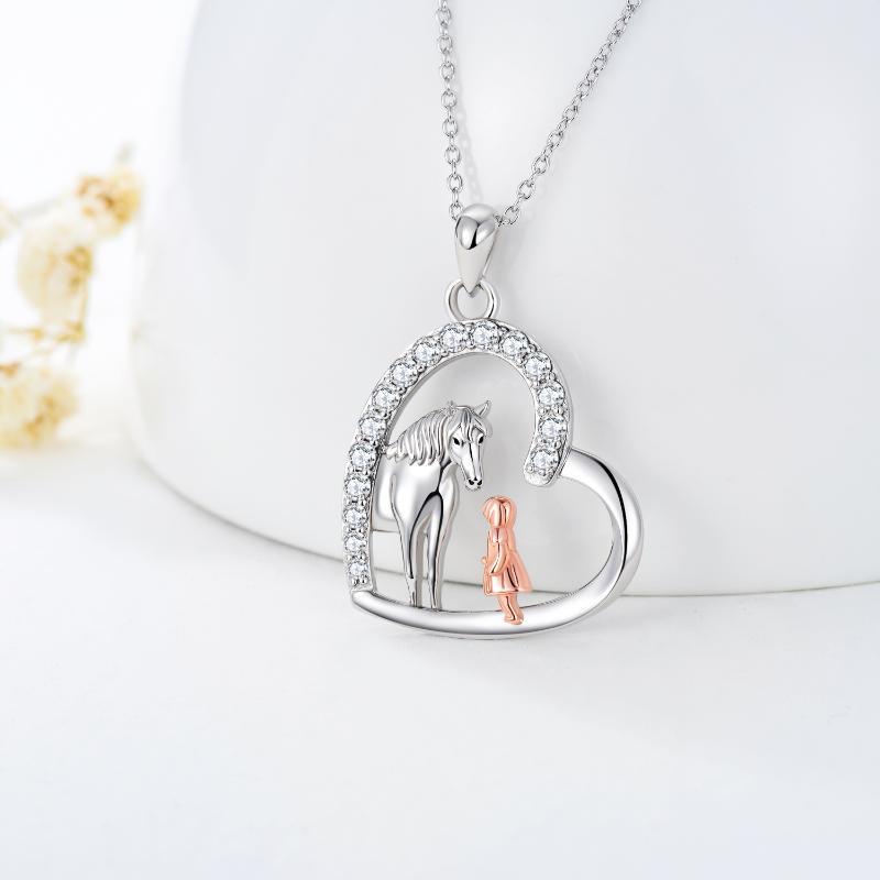 Sterling Silver Heart Horse and Girl Pendant Necklace Jewelry Gifts for Women Girls Kids - Heartfelt Pendant Necklace