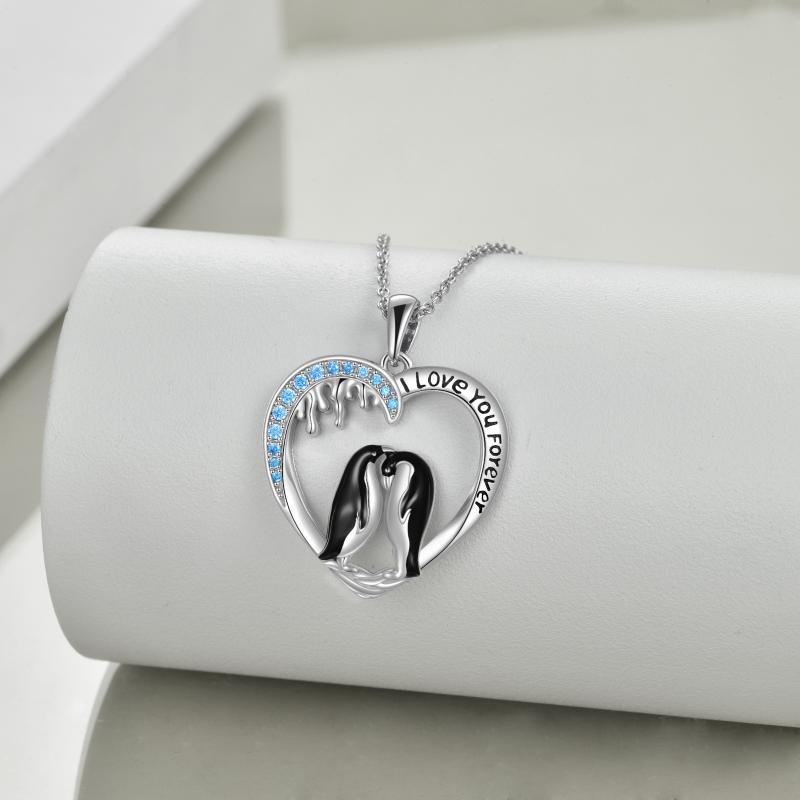 Sterling Silver I Love You Forever Heart Penguin Pendant Necklace - P penguins Forever in Sterling Silver Love Pendant