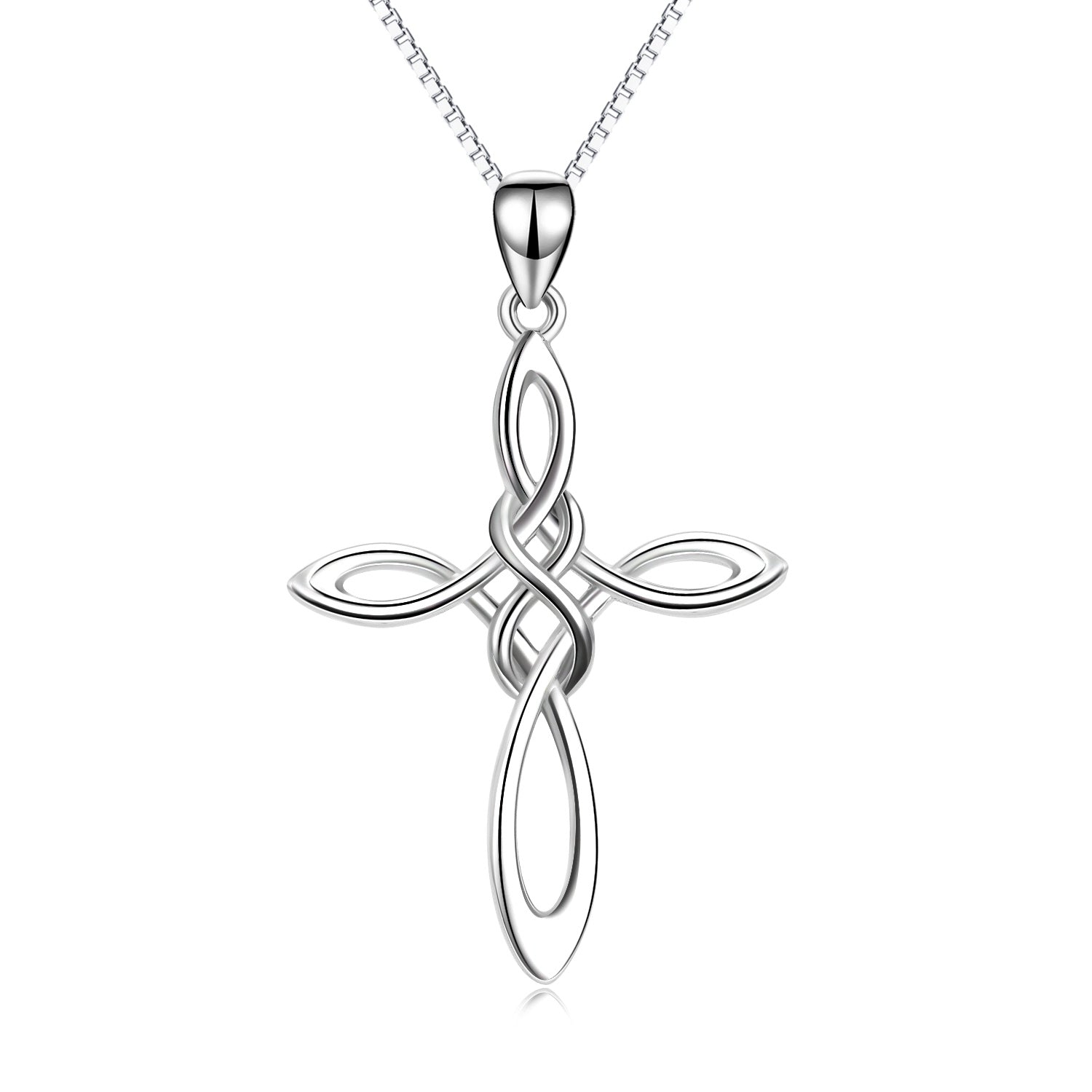 Sterling Silver Infinity Love Celtic Knot Pendant Necklace with Box Chain - Celtic Cross Design Jewelry to Knot