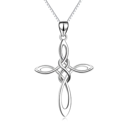 Sterling Silver Infinity Love Celtic Knot Pendant Necklace with Box Chain - Celtic Cross Design Jewelry to Knot