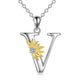 Sterling Silver Initial Alphabet Sunflower A Letter Script Name Pendant Necklace - Get Your Initial Alphabet Sunflower