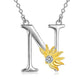 Sterling Silver Initial Alphabet Sunflower A Letter Script Name Pendant Necklace - Get Your Initial Alphabet Sunflower