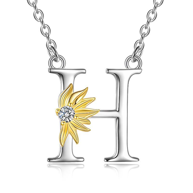 Sterling Silver Initial Alphabet Sunflower A Letter Script Name Pendant Necklace - Get Your Initial Alphabet Sunflower