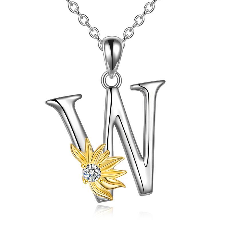 Sterling Silver Initial Alphabet Sunflower A Letter Script Name Pendant Necklace - Get Your Initial Alphabet Sunflower