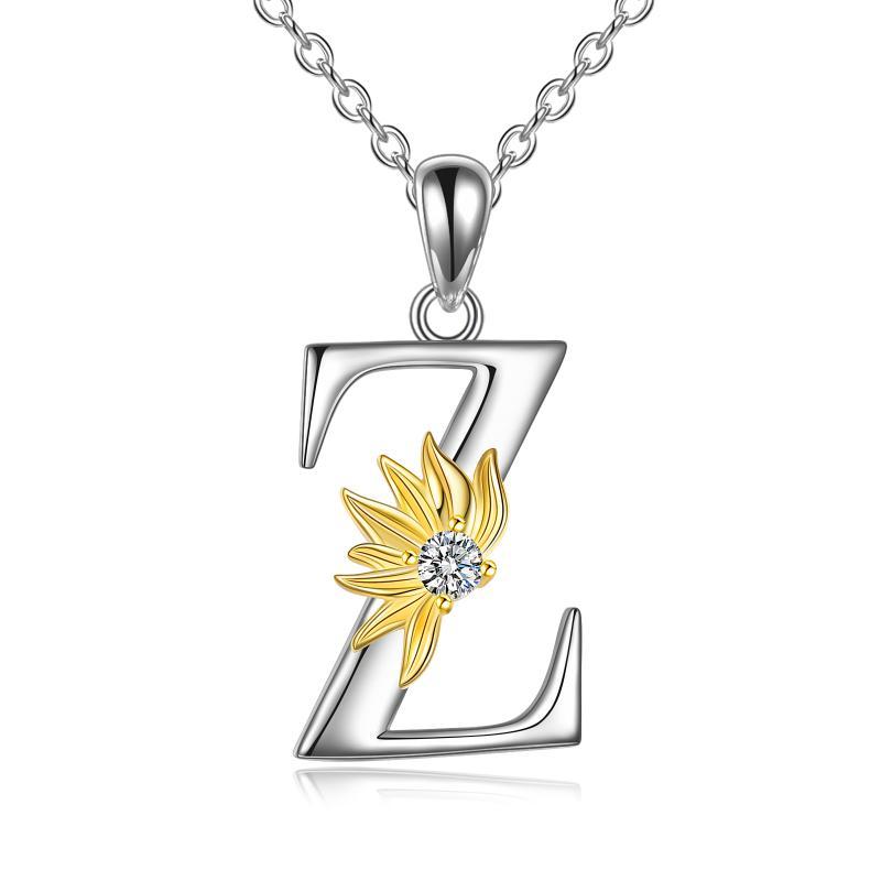 Sterling Silver Initial Alphabet Sunflower A Letter Script Name Pendant Necklace - Get Your Initial Alphabet Sunflower