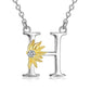 Sterling Silver Initial Alphabet Sunflower A Letter Script Name Pendant Necklace - Get Your Initial Alphabet Sunflower