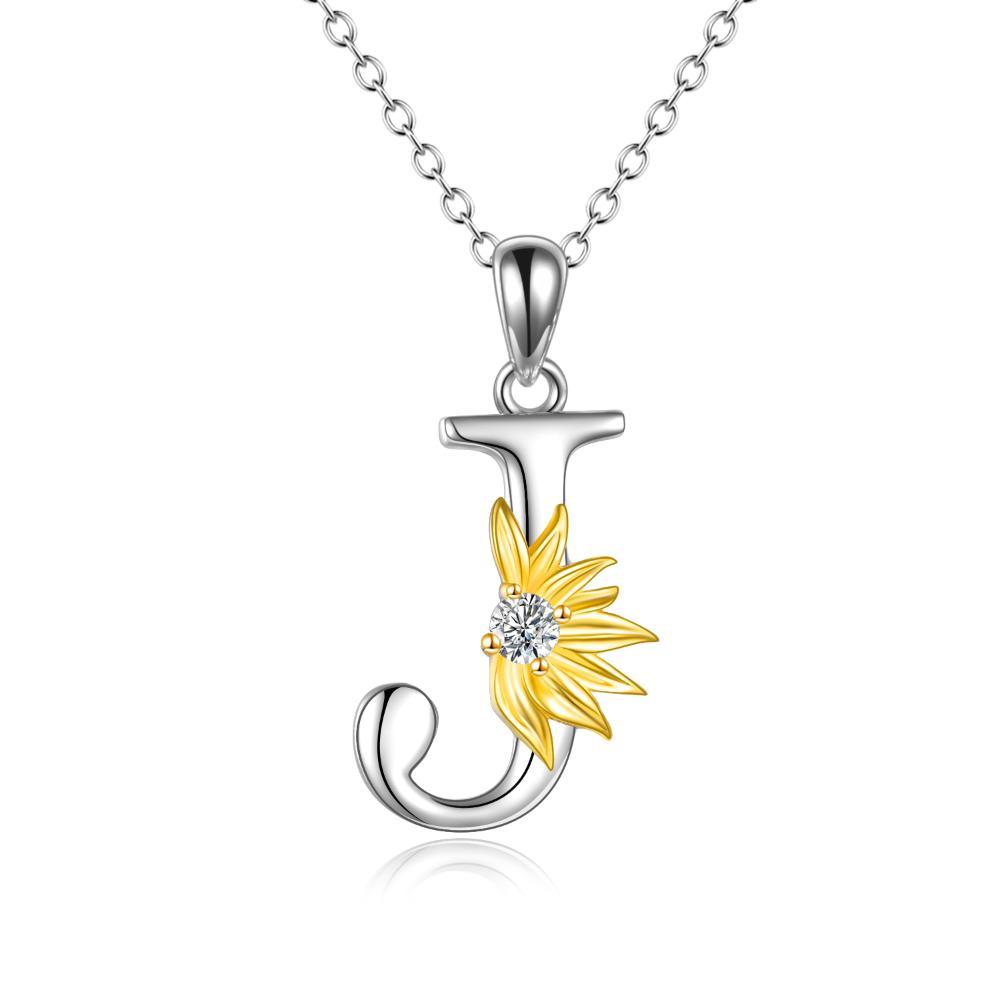 Sterling Silver Initial Alphabet Sunflower A Letter Script Name Pendant Necklace - Get Your Initial Alphabet Sunflower