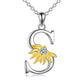 Sterling Silver Initial Alphabet Sunflower A Letter Script Name Pendant Necklace - Get Your Initial Alphabet Sunflower