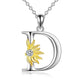 Sterling Silver Initial Alphabet Sunflower A Letter Script Name Pendant Necklace - Get Your Initial Alphabet Sunflower