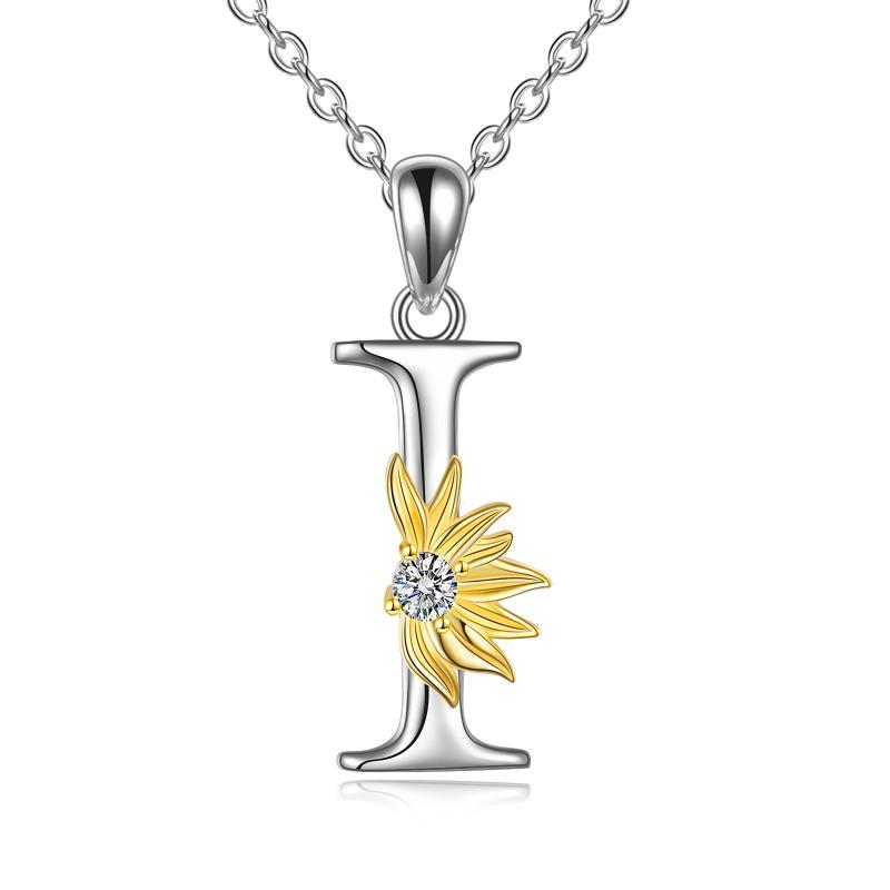 Sterling Silver Initial Alphabet Sunflower A Letter Script Name Pendant Necklace - Get Your Initial Alphabet Sunflower