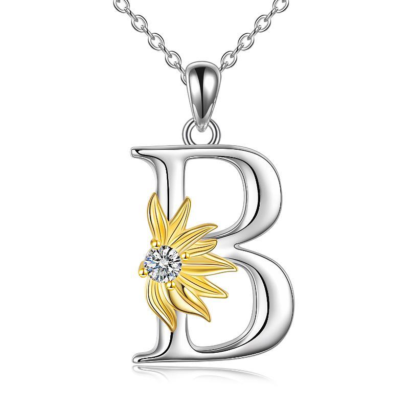 Sterling Silver Initial Alphabet Sunflower A Letter Script Name Pendant Necklace - Get Your Initial Alphabet Sunflower