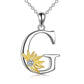 Sterling Silver Initial Alphabet Sunflower A Letter Script Name Pendant Necklace - Get Your Initial Alphabet Sunflower