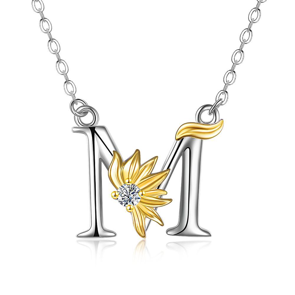 Sterling Silver Initial Alphabet Sunflower A Letter Script Name Pendant Necklace - Get Your Initial Alphabet Sunflower