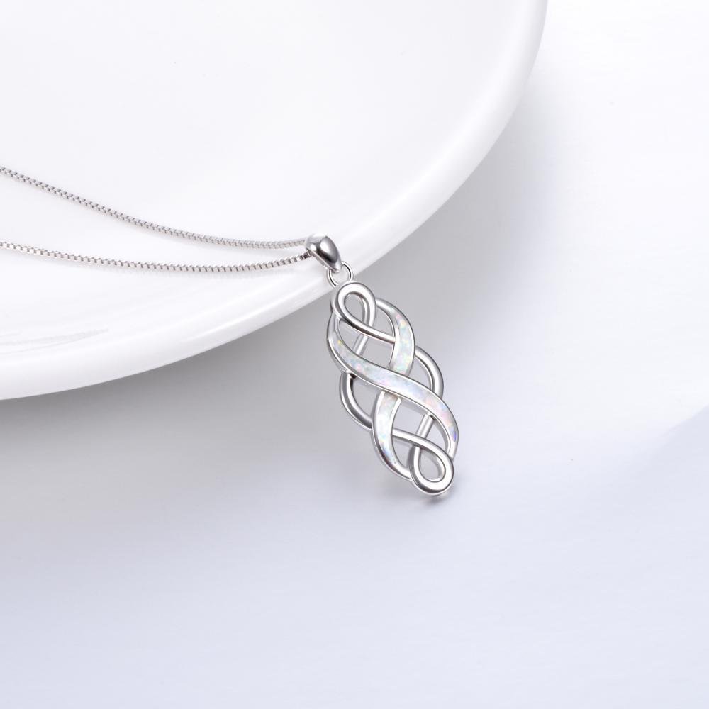 Sterling Silver Irish Celtic Knot Opal Pendant Necklace Infinity Love Necklace Gift - Celtic Knot Opal Necklace A Love