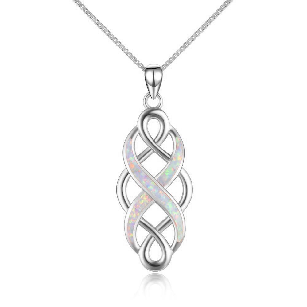 Sterling Silver Irish Celtic Knot Opal Pendant Necklace Infinity Love Necklace Gift - Celtic Knot Opal Necklace A Love