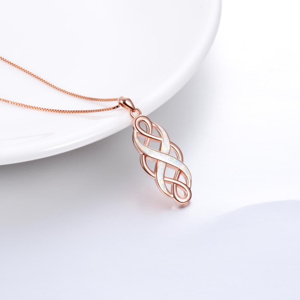 Sterling Silver Irish Celtic Knot Opal Pendant Necklace Infinity Love Necklace Gift - Celtic Knot Opal Necklace A Love