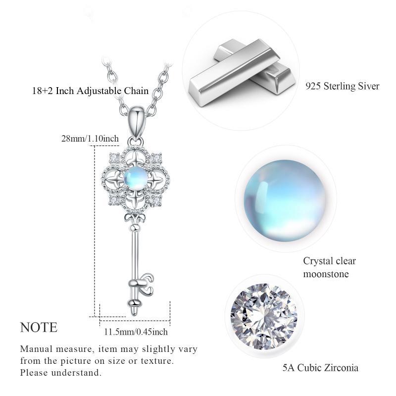 Sterling Silver Key Blue Moonstone and AAA Cz Round Key Pendant Necklace - Unlock Style with the Key to Moonstone Magic