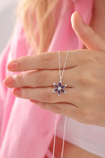 925 Sterling Silver Lotus Camellia Necklace with Amethyst Teardrop Stone