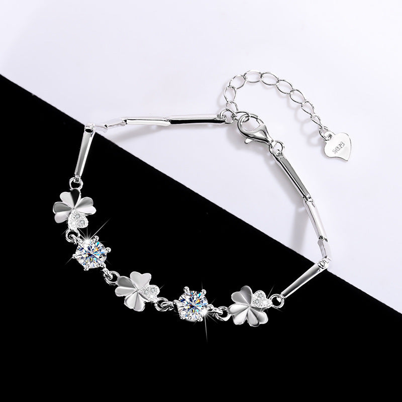 Sterling Silver Moissanite Four-leaf Clover Bracelet - Sterling Silver Moissanite Four-leaf Clover Bracelet