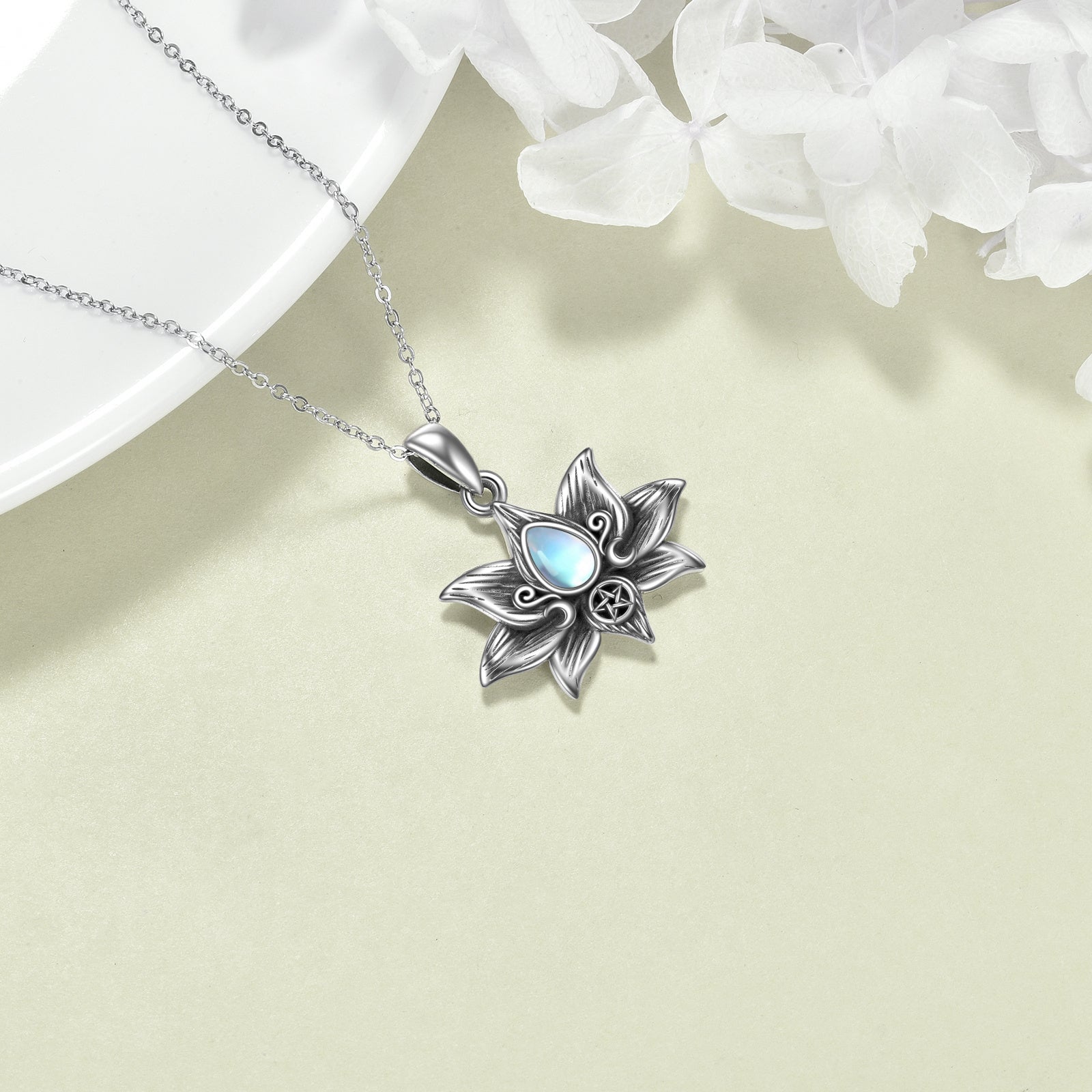 Sterling Silver Moonstone Lotus Flower Pendant Necklace Jewelry Gifts for Women - Moonstone Lotus Pendant Magic