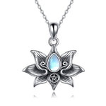 Sterling Silver Moonstone Lotus Flower Pendant Necklace Jewelry Gifts for Women - Moonstone Lotus Pendant Magic