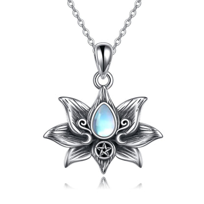 Sterling Silver Moonstone Lotus Flower Pendant Necklace Jewelry Gifts for Women - Moonstone Lotus Pendant Magic