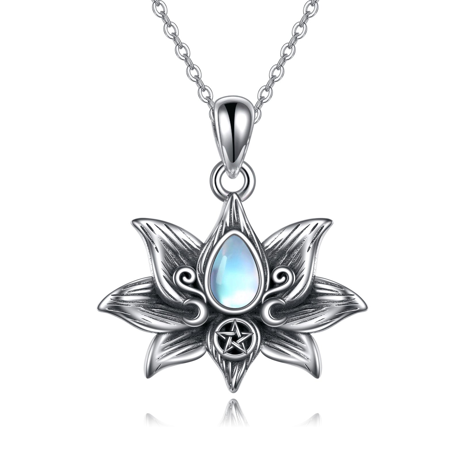 Sterling Silver Moonstone Lotus Flower Pendant Necklace Jewelry Gifts for Women - Moonstone Lotus Pendant Magic