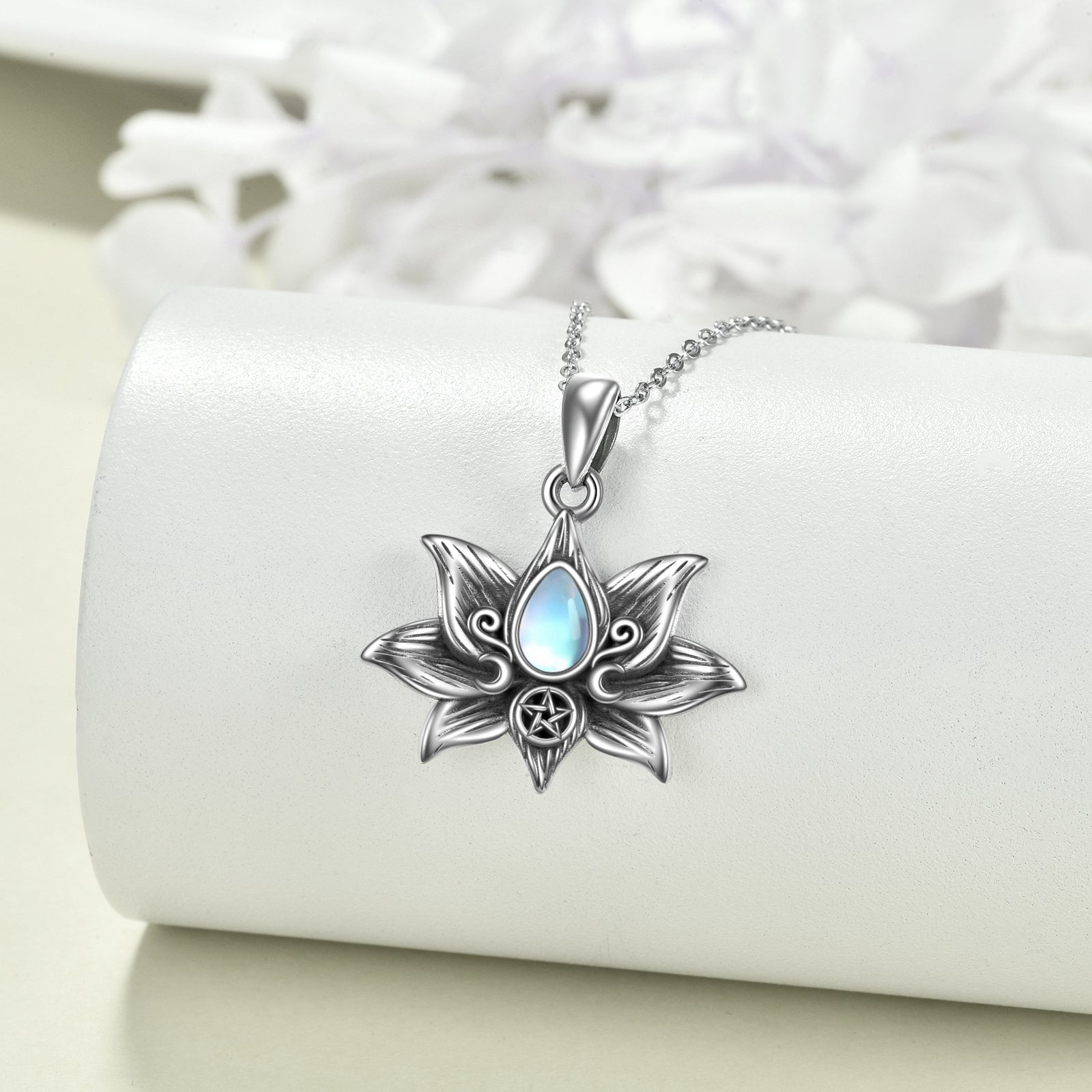 Sterling Silver Moonstone Lotus Flower Pendant Necklace Jewelry Gifts for Women - Moonstone Lotus Pendant Magic